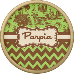 Green & Brown Toile & Chevron Cabinet Knob - Gold (Personalized)