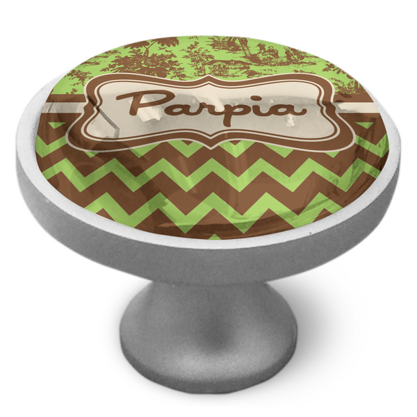 Green & Brown Toile & Chevron Cabinet Knob - Nickel - Side