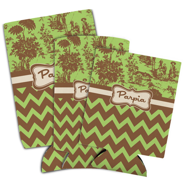 Green & Brown Toile & Chevron Can Coolers - PARENT/MAIN