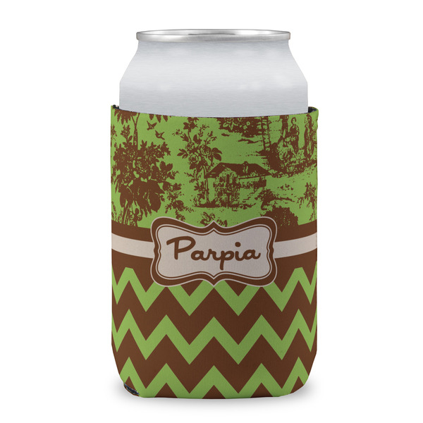 Green & Brown Toile & Chevron Can Sleeve