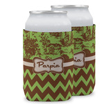 Green & Brown Toile & Chevron Can Cooler (12 oz) w/ Name or Text