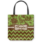 Green & Brown Toile & Chevron Canvas Tote Bag - Large - 18"x18" (Personalized)