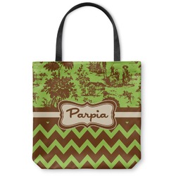 Green & Brown Toile & Chevron Canvas Tote Bag (Personalized)