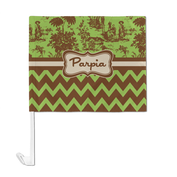 Green & Brown Toile & Chevron Car Flag - Large - FRONT