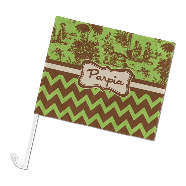 Custom Green & Brown Toile & Chevron Car Flag - Large (Personalized)