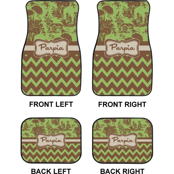 Green & Brown Toile & Chevron Car Floor Mats Set (2F + 2B)