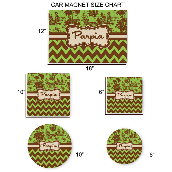 Green & Brown Toile & Chevron Car Magnets - SIZE CHART