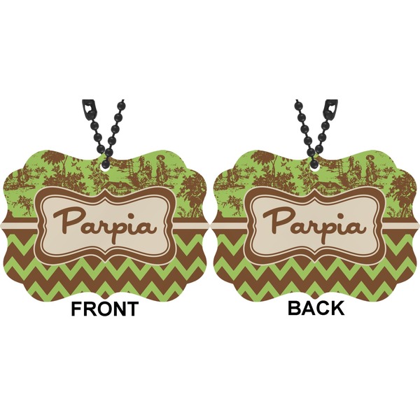 Green & Brown Toile & Chevron Car Ornament (Approval)