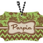 Green & Brown Toile & Chevron Rear View Mirror Ornament (Personalized)
