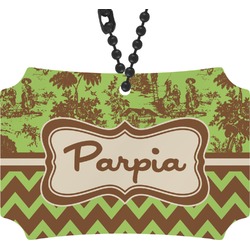 Green & Brown Toile & Chevron Rear View Mirror Ornament (Personalized)