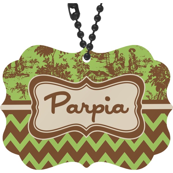Custom Green & Brown Toile & Chevron Rear View Mirror Decor (Personalized)