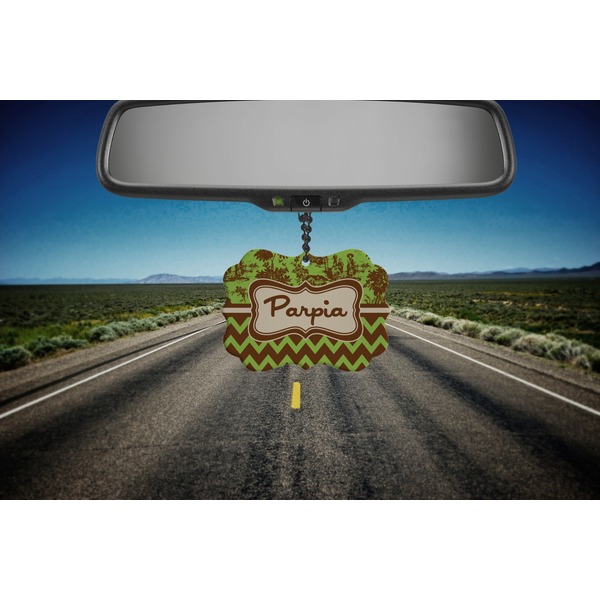 Green & Brown Toile & Chevron Car Ornament (Road)