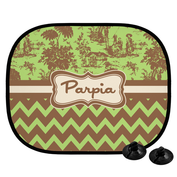 Custom Green & Brown Toile & Chevron Car Side Window Sun Shade (Personalized)