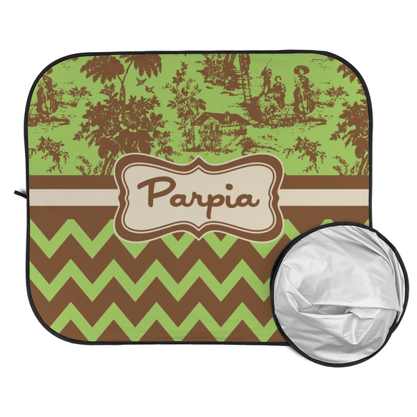 Green & Brown Toile & Chevron Car Sun Shades - FOLDED & UNFOLDED