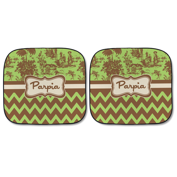 Green & Brown Toile & Chevron Car Sun Shades - FRONT