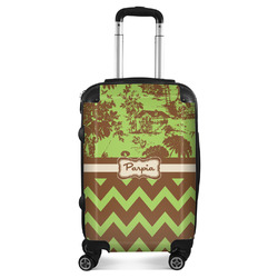 Green & Brown Toile & Chevron Suitcase - 20" Carry On (Personalized)