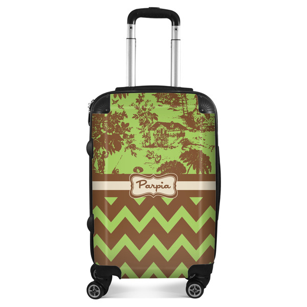 Custom Green & Brown Toile & Chevron Suitcase - 20" Carry On (Personalized)