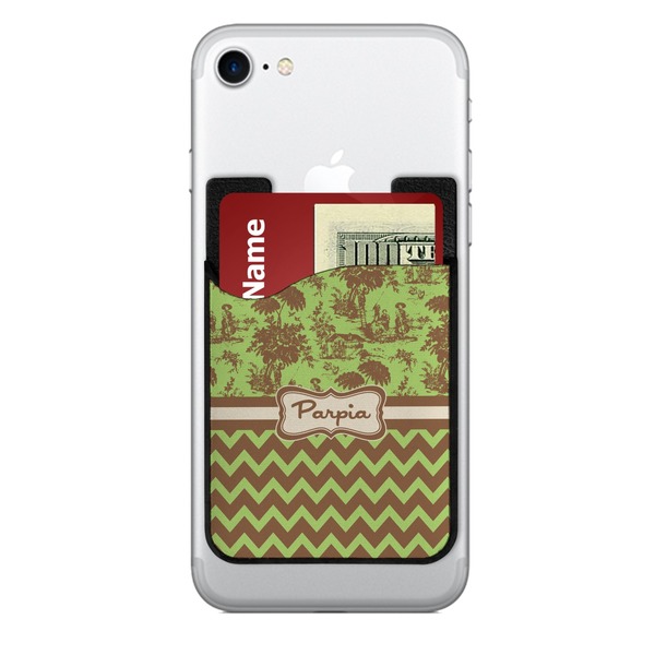 Custom Green & Brown Toile & Chevron 2-in-1 Cell Phone Credit Card Holder & Screen Cleaner (Personalized)