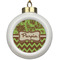 Green & Brown Toile & Chevron Ceramic Ball Ornament (Personalized)