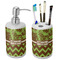 Green & Brown Toile & Chevron Ceramic Bathroom Accessories