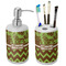 Green & Brown Toile & Chevron Ceramic Bathroom Accessories Set (Personalized)