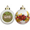Green & Brown Toile & Chevron Ceramic Christmas Ornament - Poinsettias (APPROVAL)