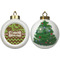 Green & Brown Toile & Chevron Ceramic Christmas Ornament - X-Mas Tree (APPROVAL)