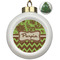Green & Brown Toile & Chevron Ceramic Christmas Ornament - Xmas Tree (Front View)
