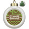 Green & Brown Toile & Chevron Ceramic Ball Ornament - Christmas Tree (Personalized)