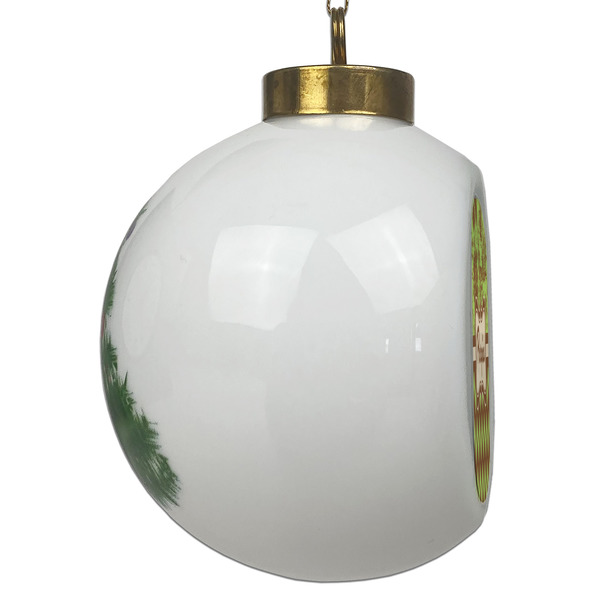 Green & Brown Toile & Chevron Ceramic Christmas Ornament - Xmas Tree (Side View)