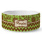 Green & Brown Toile & Chevron Ceramic Dog Bowl - Medium - Front
