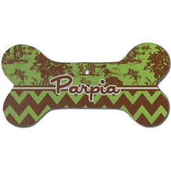 Green & Brown Toile & Chevron Ceramic Dog Ornament - Front w/ Name or Text