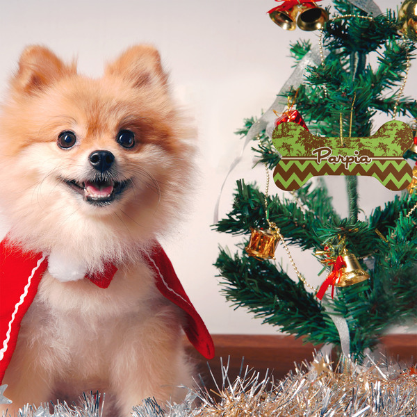 Green & Brown Toile & Chevron Ceramic Flat Ornament - Bone (LIFESTYLE)