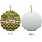 Green & Brown Toile & Chevron Ceramic Flat Ornament - Circle Front & Back (APPROVAL)
