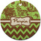 Green & Brown Toile & Chevron Ceramic Flat Ornament - Circle (Front)
