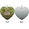 Green & Brown Toile & Chevron Ceramic Flat Ornament - Heart Front & Back (APPROVAL)