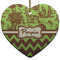 Green & Brown Toile & Chevron Ceramic Flat Ornament - Heart (Front)