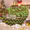 Green & Brown Toile & Chevron Ceramic Ornament w/ Name or Text