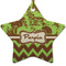 Green & Brown Toile & Chevron Ceramic Flat Ornament - Star (Front)