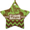 Green & Brown Toile & Chevron Star Ceramic Ornament w/ Name or Text