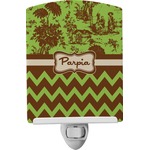 Green & Brown Toile & Chevron Ceramic Night Light (Personalized)