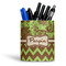Green & Brown Toile & Chevron Ceramic Pen Holder - Main
