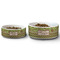Green & Brown Toile & Chevron Ceramic Dog Bowls - Size Comparison
