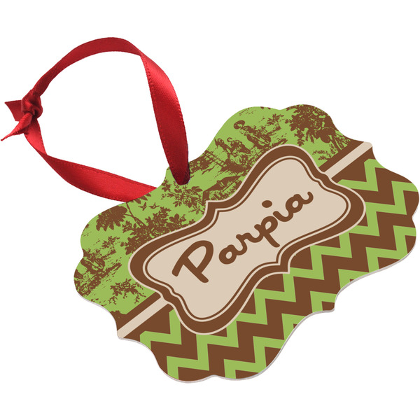 Green & Brown Toile & Chevron Christmas Ornament