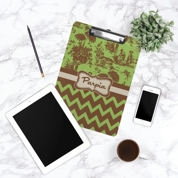 Green & Brown Toile & Chevron Clipboard - Lifestyle Photo