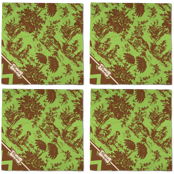 Green & Brown Toile & Chevron Cloth Napkins - Personalized Dinner (APPROVAL) Set of 4