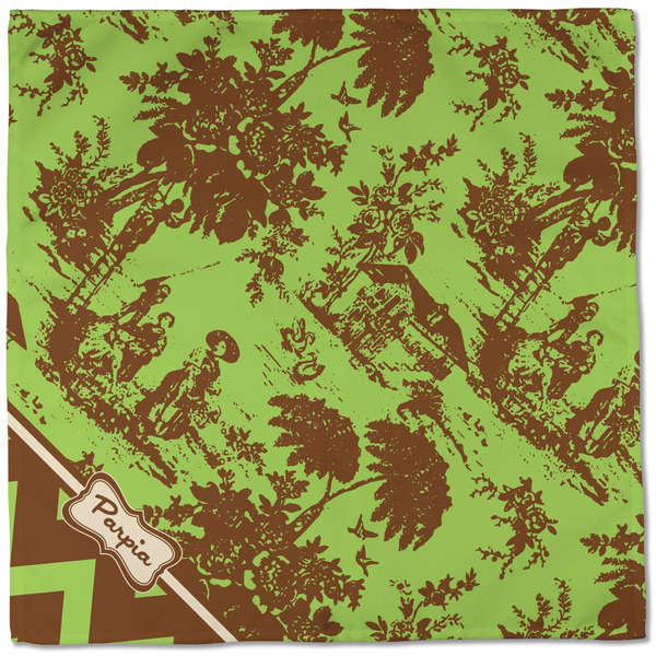 Green & Brown Toile & Chevron Cloth Napkins - Personalized Dinner (Full Open)