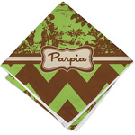 Green & Brown Toile & Chevron Cloth Cocktail Napkin - Single w/ Name or Text