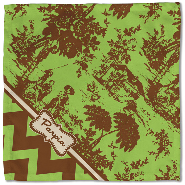 Green & Brown Toile & Chevron Cloth Napkins - Personalized Lunch (Single Full Open)