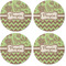 Green & Brown Toile & Chevron Coaster Round Rubber Back - Apvl